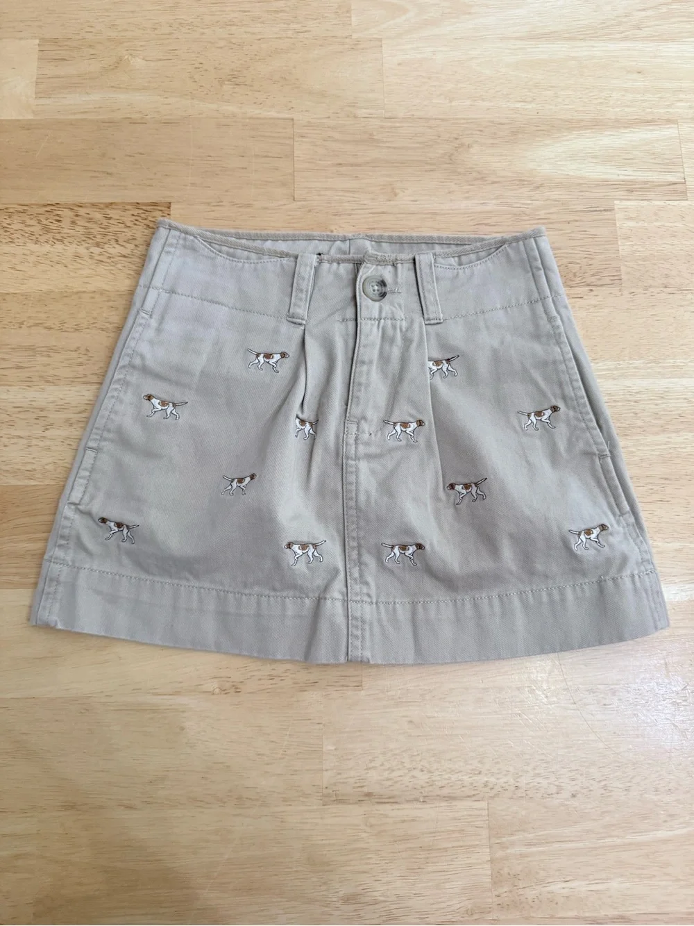 Ralph Lauren Girls Khaki Tan Embroidered Pointer Dog Mini Cargo Skirt 7 Preppy